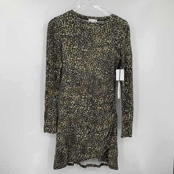 Leith knit sweater dress beige layered leopard print soft new Medium - Picture 1 of 5
